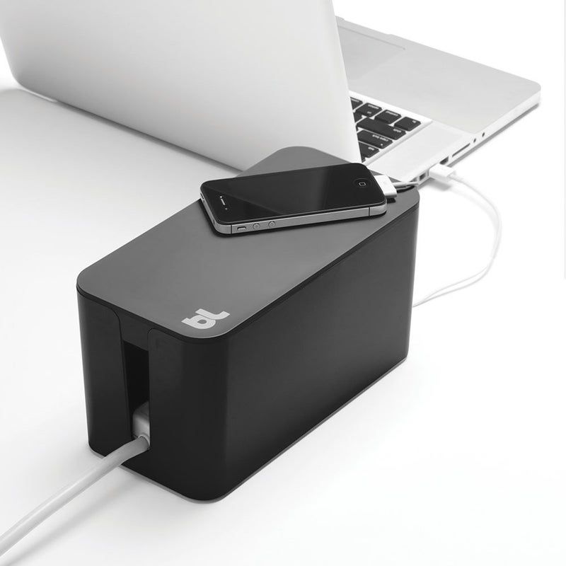 Bluelounge CableBox Mini Cable Management with Small Surge Protector, Black (CBM-BL) - Image 1